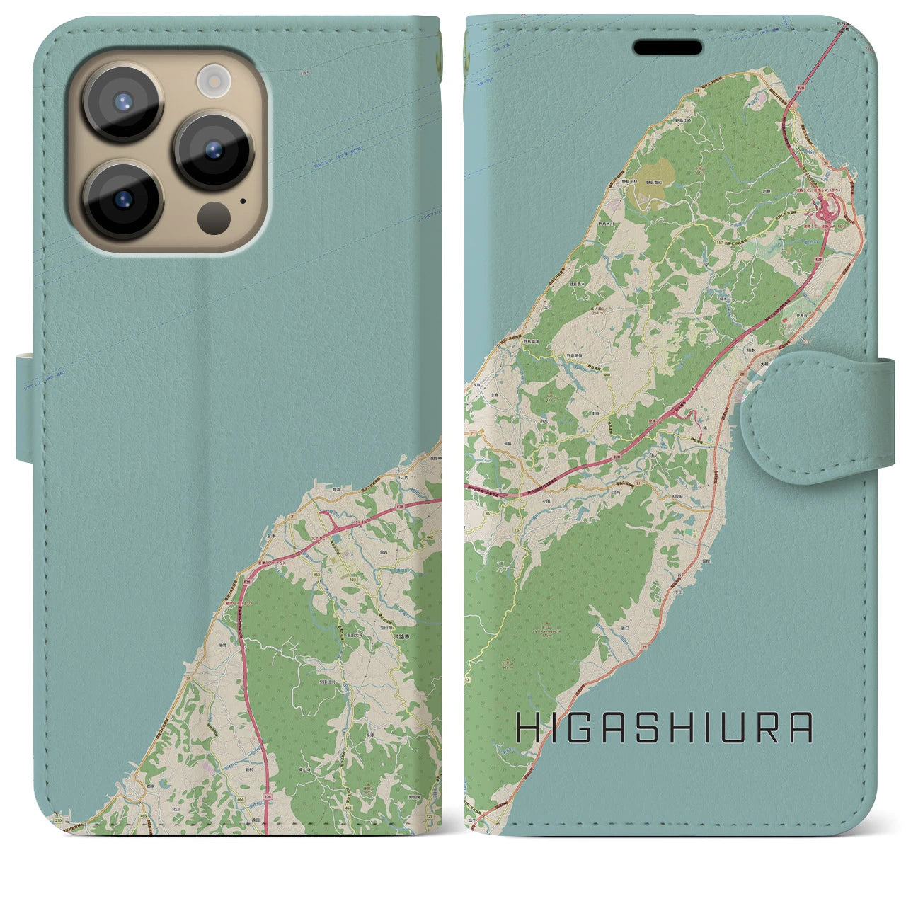 【東浦（兵庫県）】地図柄iPhoneケース（手帳両面タイプ・ナチュラル）iPhone 14 Pro Max 用