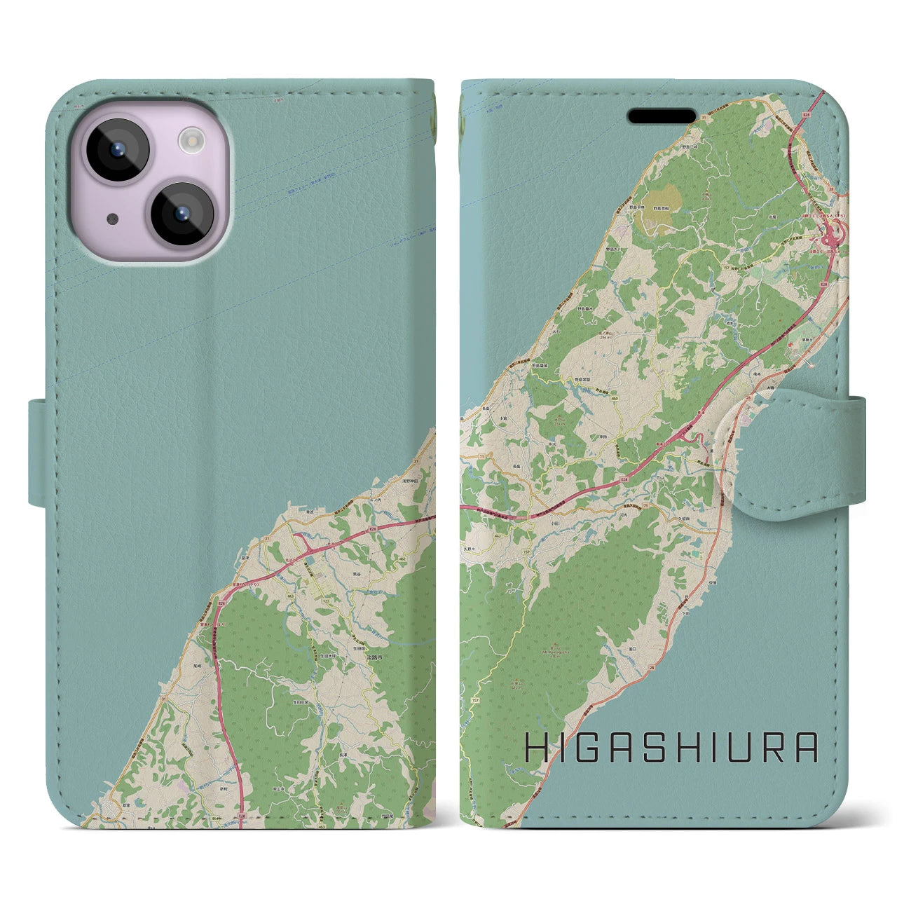 【東浦（兵庫県）】地図柄iPhoneケース（手帳両面タイプ・ナチュラル）iPhone 14 用