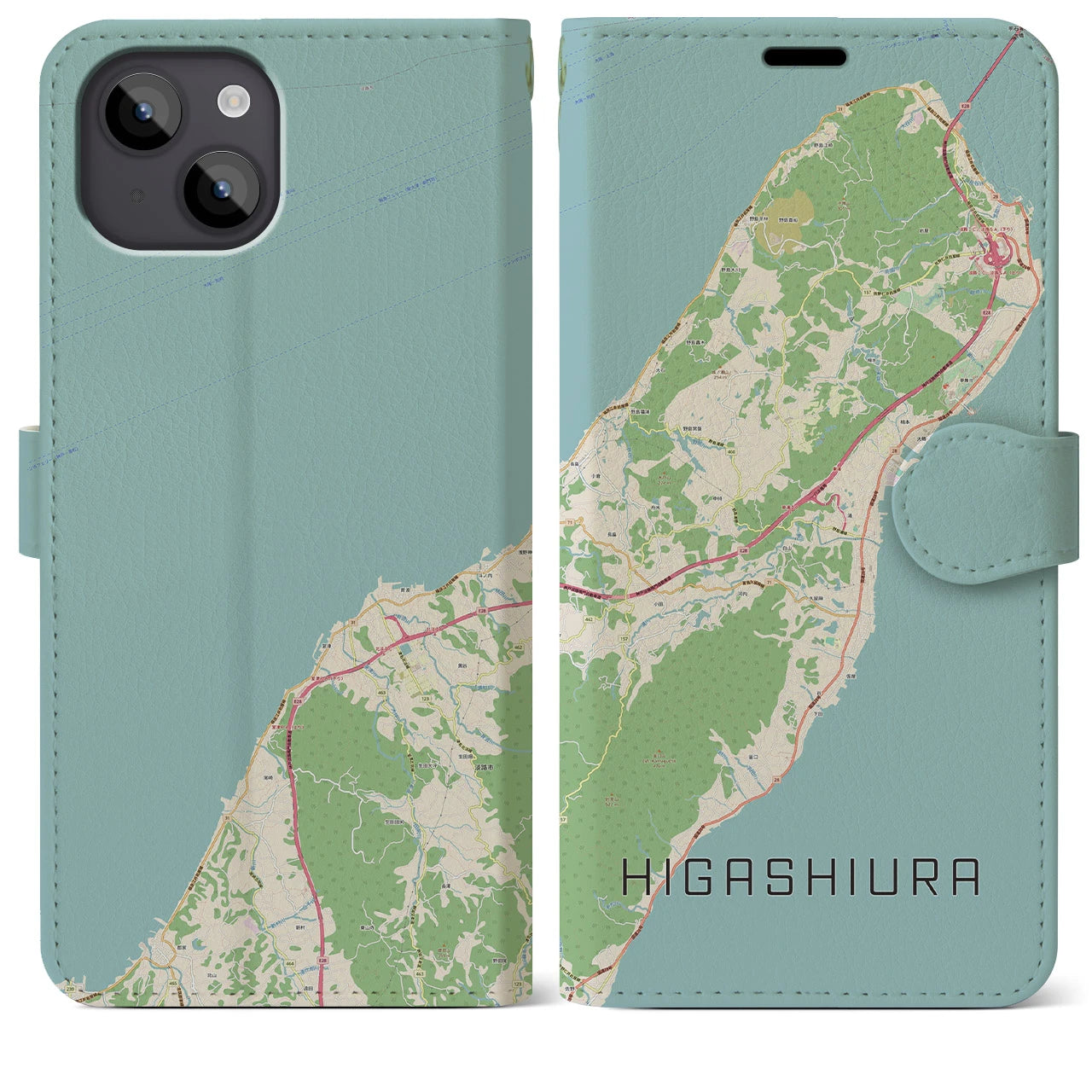 【東浦（兵庫県）】地図柄iPhoneケース（手帳両面タイプ・ナチュラル）iPhone 14 Plus 用