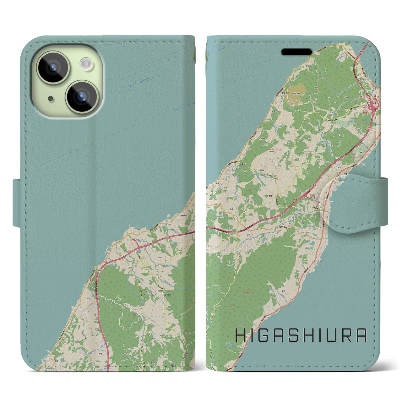【東浦（兵庫県）】地図柄iPhoneケース（手帳両面タイプ・ナチュラル）iPhone 15 用