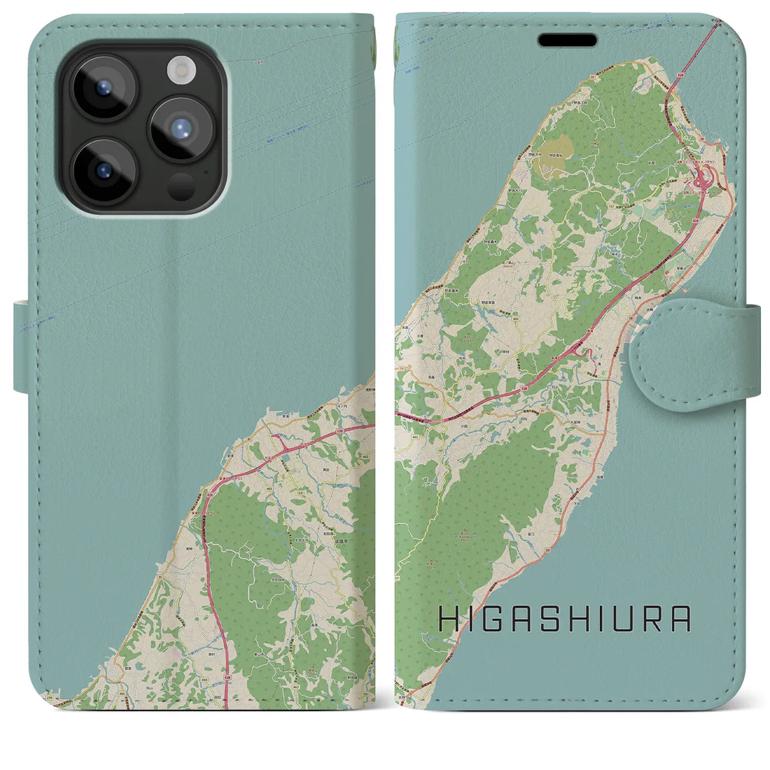 【東浦（兵庫県）】地図柄iPhoneケース（手帳両面タイプ・ナチュラル）iPhone 15 Pro Max 用