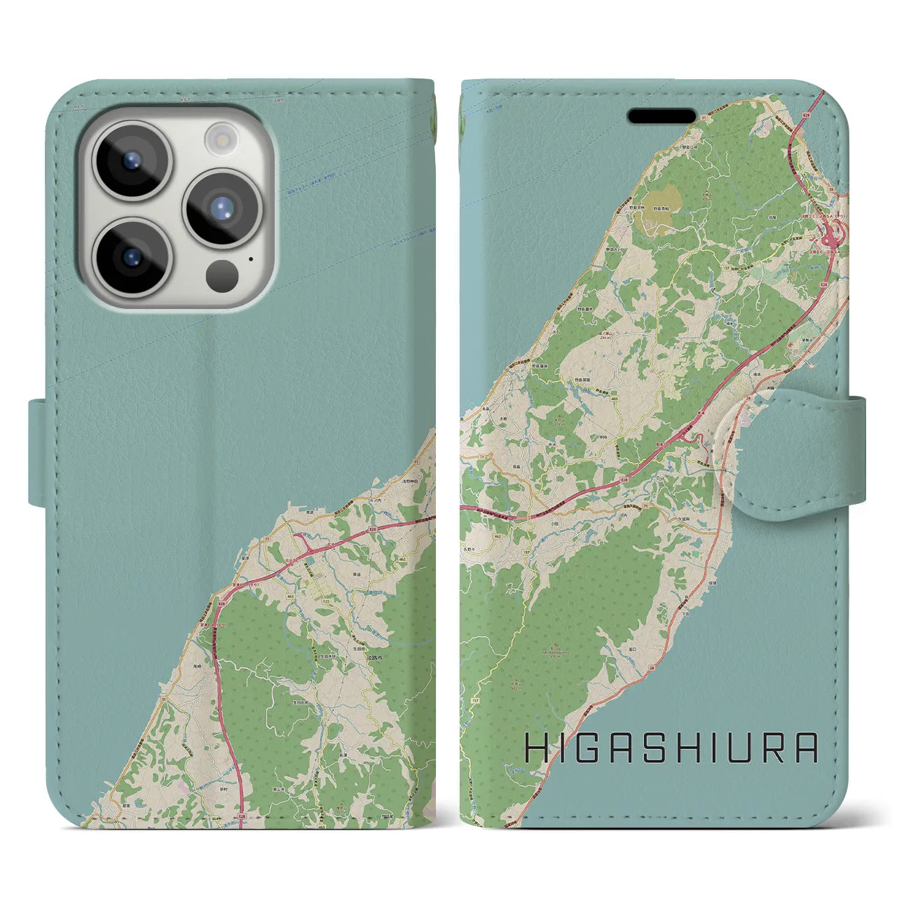 【東浦（兵庫県）】地図柄iPhoneケース（手帳両面タイプ・ナチュラル）iPhone 15 Pro 用