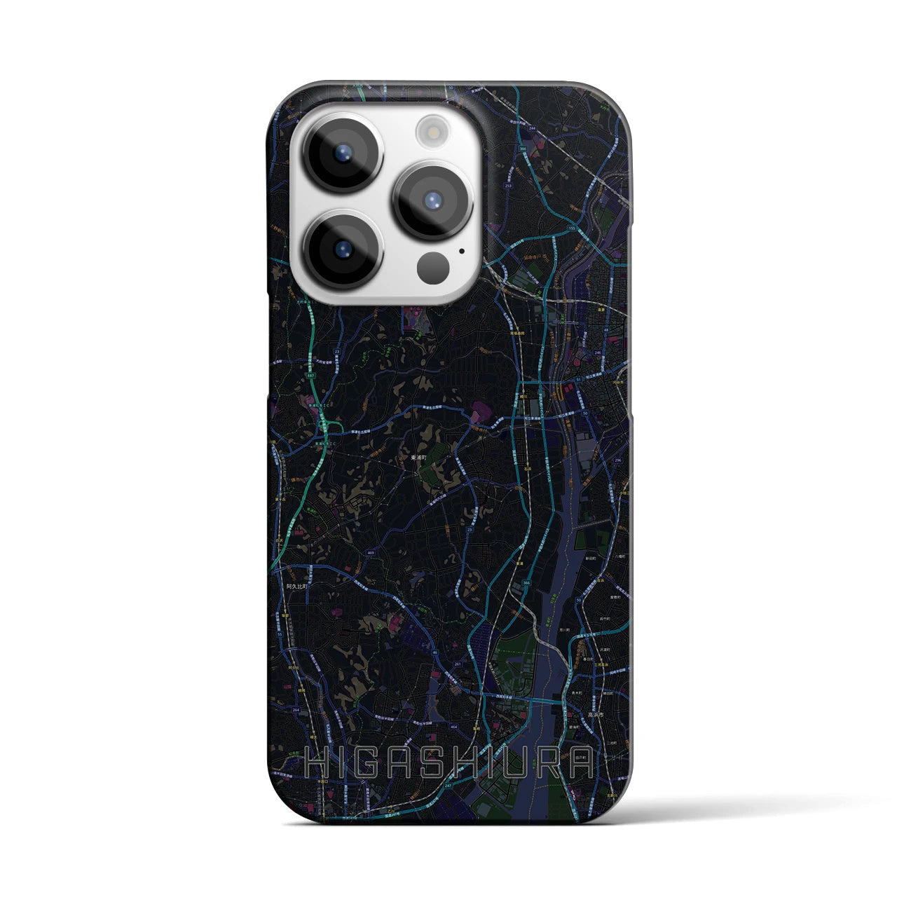 【東浦】地図柄iPhoneケース（バックカバータイプ・ブラック）iPhone 14 Pro 用