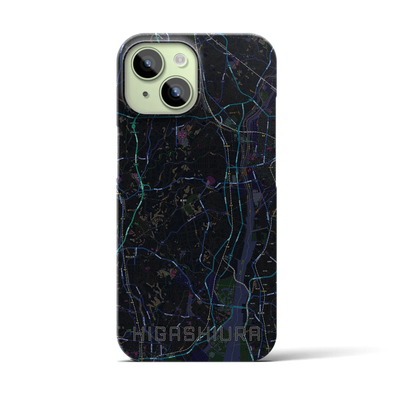 【東浦】地図柄iPhoneケース（バックカバータイプ・ブラック）iPhone 15 用