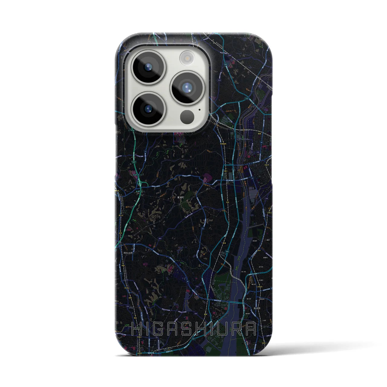 【東浦】地図柄iPhoneケース（バックカバータイプ・ブラック）iPhone 15 Pro 用