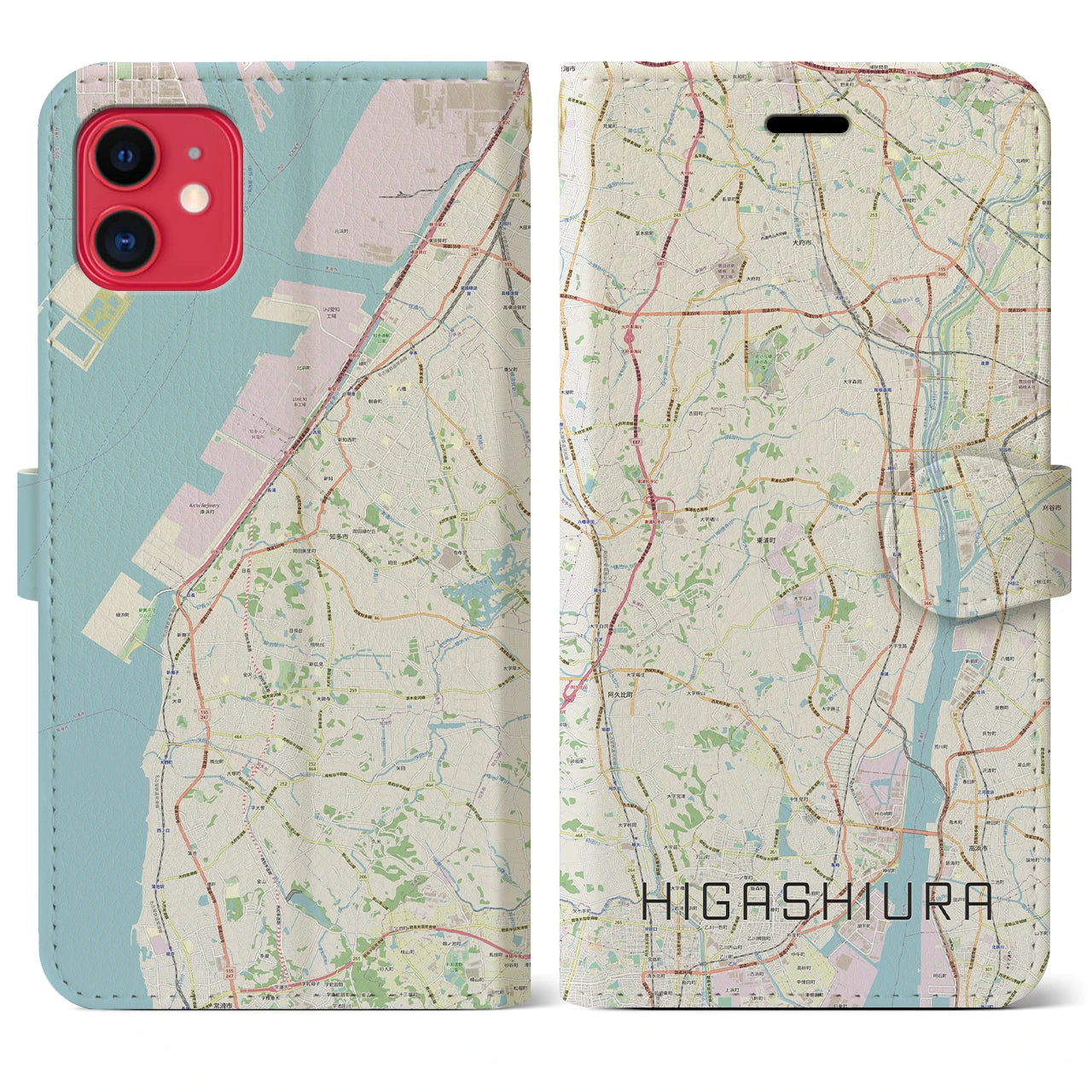 【東浦】地図柄iPhoneケース（手帳両面タイプ・ナチュラル）iPhone 11 用