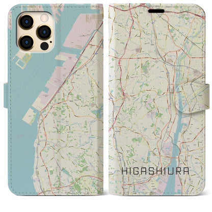 【東浦（愛知県）】地図柄iPhoneケース（手帳タイプ）ナチュラル・iPhone 12 Pro Max 用