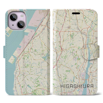 【東浦（愛知県）】地図柄iPhoneケース（手帳タイプ）ナチュラル・iPhone 14 用