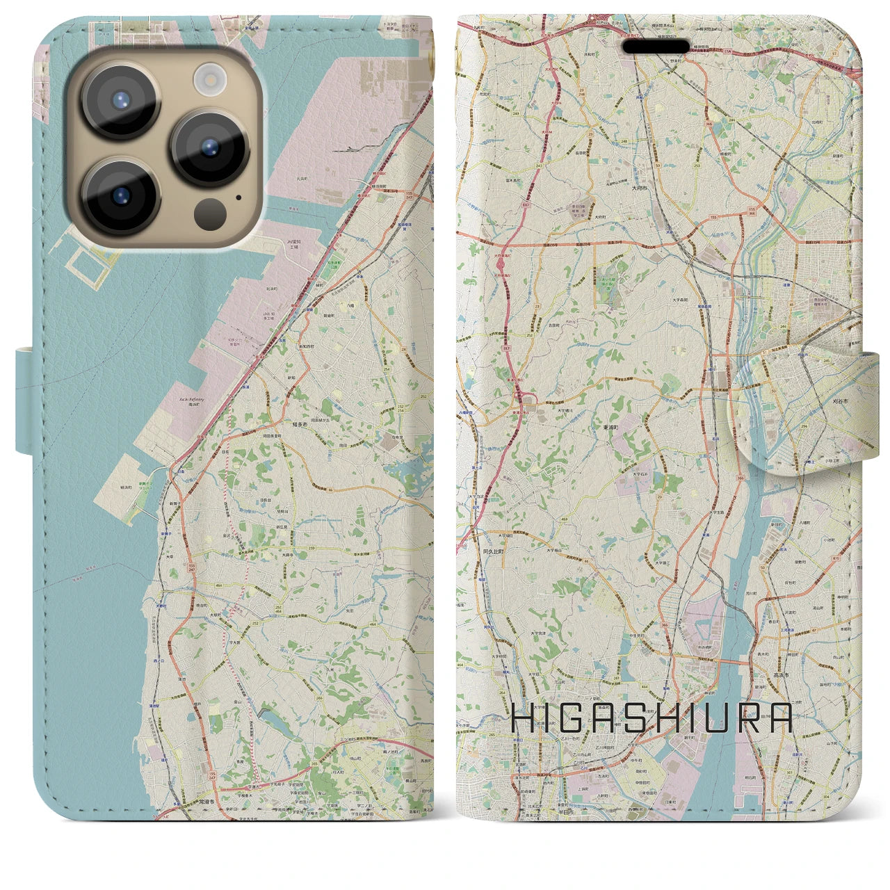 【東浦】地図柄iPhoneケース（手帳両面タイプ・ナチュラル）iPhone 14 Pro Max 用