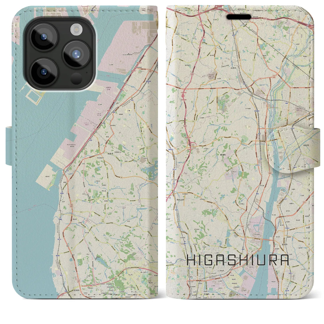 【東浦】地図柄iPhoneケース（手帳両面タイプ・ナチュラル）iPhone 15 Pro Max 用