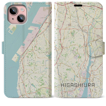 【東浦（愛知県）】地図柄iPhoneケース（手帳タイプ）ナチュラル・iPhone 15 Plus 用