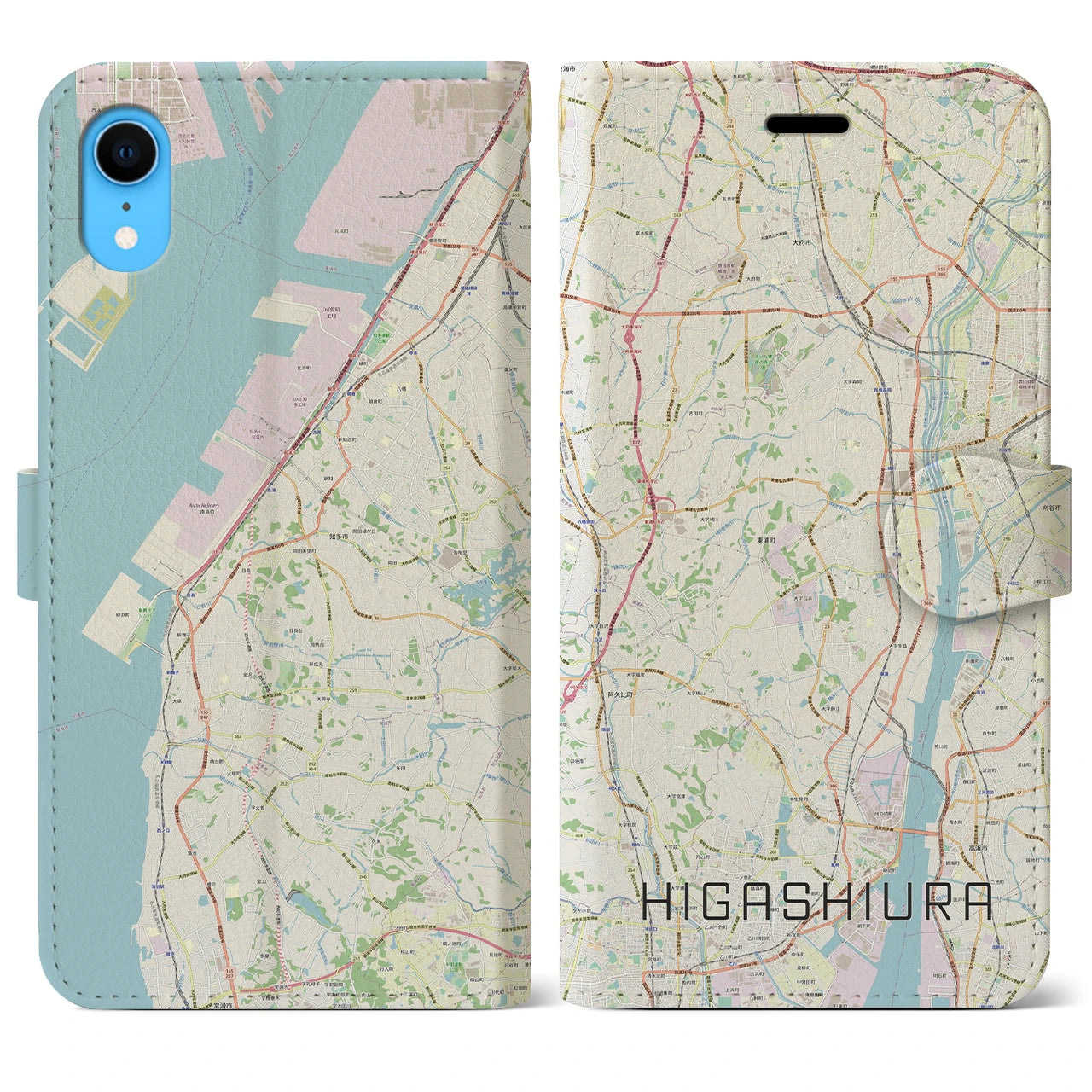 【東浦】地図柄iPhoneケース（手帳両面タイプ・ナチュラル）iPhone XR 用