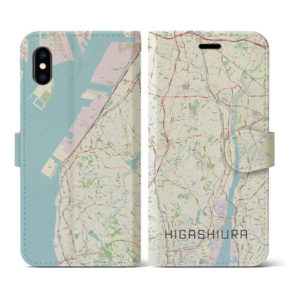 【東浦（愛知県）】地図柄iPhoneケース（手帳タイプ）ナチュラル・iPhone XS / X 用