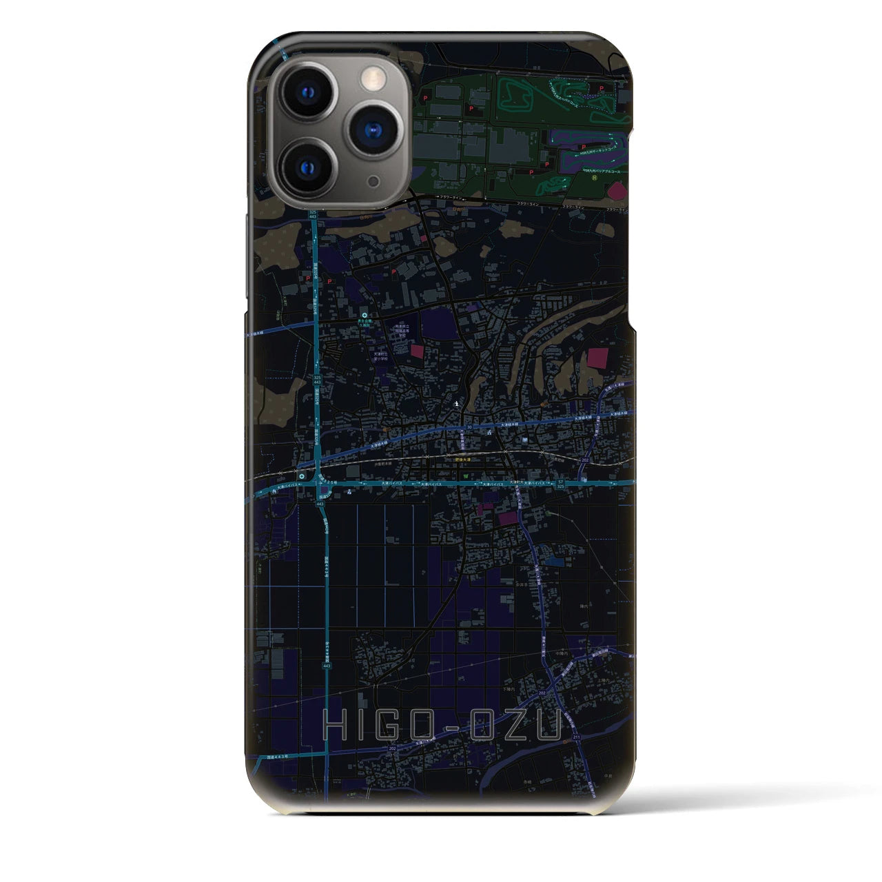 【肥後大津】地図柄iPhoneケース（バックカバータイプ・ブラック）iPhone 11 Pro Max 用