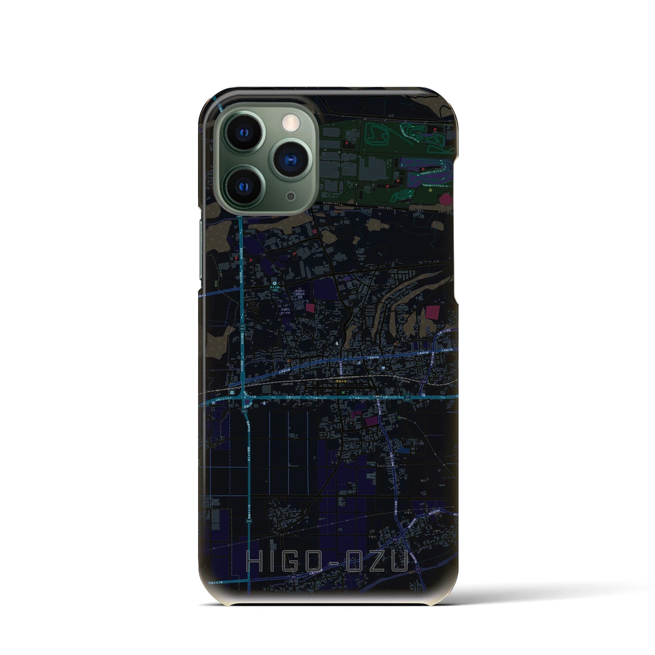 【肥後大津】地図柄iPhoneケース（バックカバータイプ・ブラック）iPhone 11 Pro 用