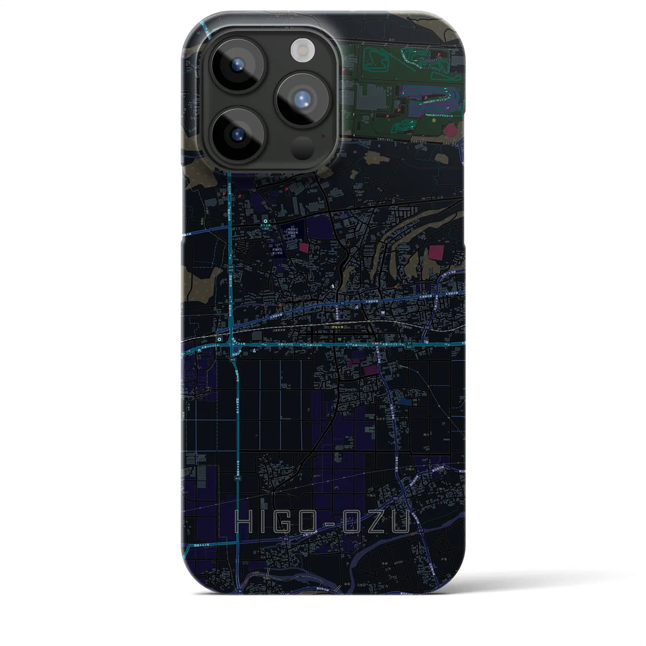 【肥後大津】地図柄iPhoneケース（バックカバータイプ・ブラック）iPhone 15 Pro Max 用
