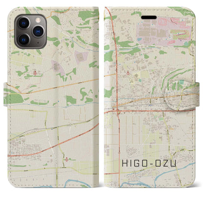 【肥後大津】地図柄iPhoneケース（手帳両面タイプ・ナチュラル）iPhone 11 Pro Max 用
