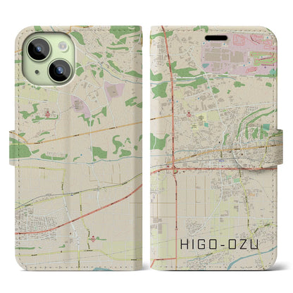 【肥後大津】地図柄iPhoneケース（手帳両面タイプ・ナチュラル）iPhone 15 用