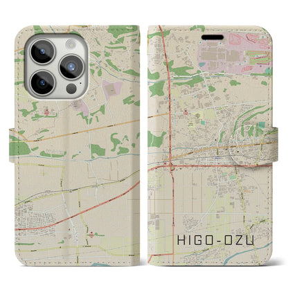 【肥後大津】地図柄iPhoneケース（手帳両面タイプ・ナチュラル）iPhone 15 Pro 用