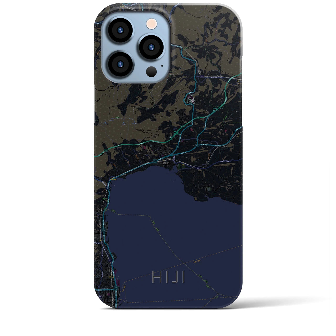 【日出】地図柄iPhoneケース（バックカバータイプ・ブラック）iPhone 13 Pro Max 用