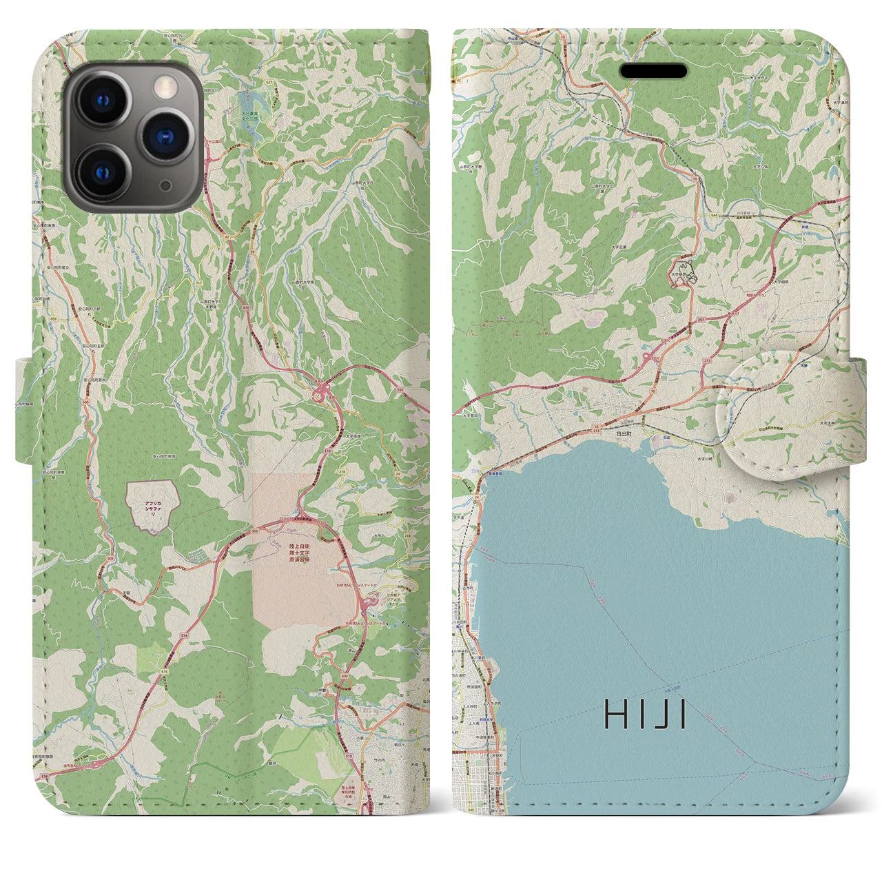 【日出】地図柄iPhoneケース（手帳両面タイプ・ナチュラル）iPhone 11 Pro Max 用