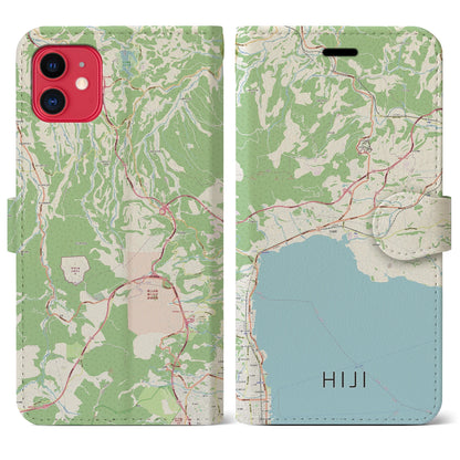【日出（大分県）】地図柄iPhoneケース（手帳タイプ）ナチュラル・iPhone 11 用