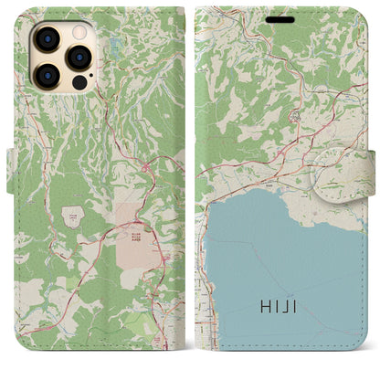 【日出（大分県）】地図柄iPhoneケース（手帳タイプ）ナチュラル・iPhone 12 Pro Max 用