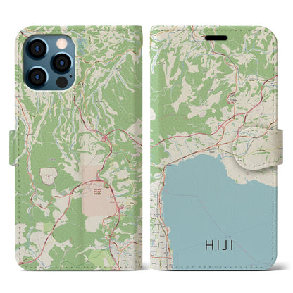 【日出（大分県）】地図柄iPhoneケース（手帳タイプ）ナチュラル・iPhone 12 / 12 Pro 用