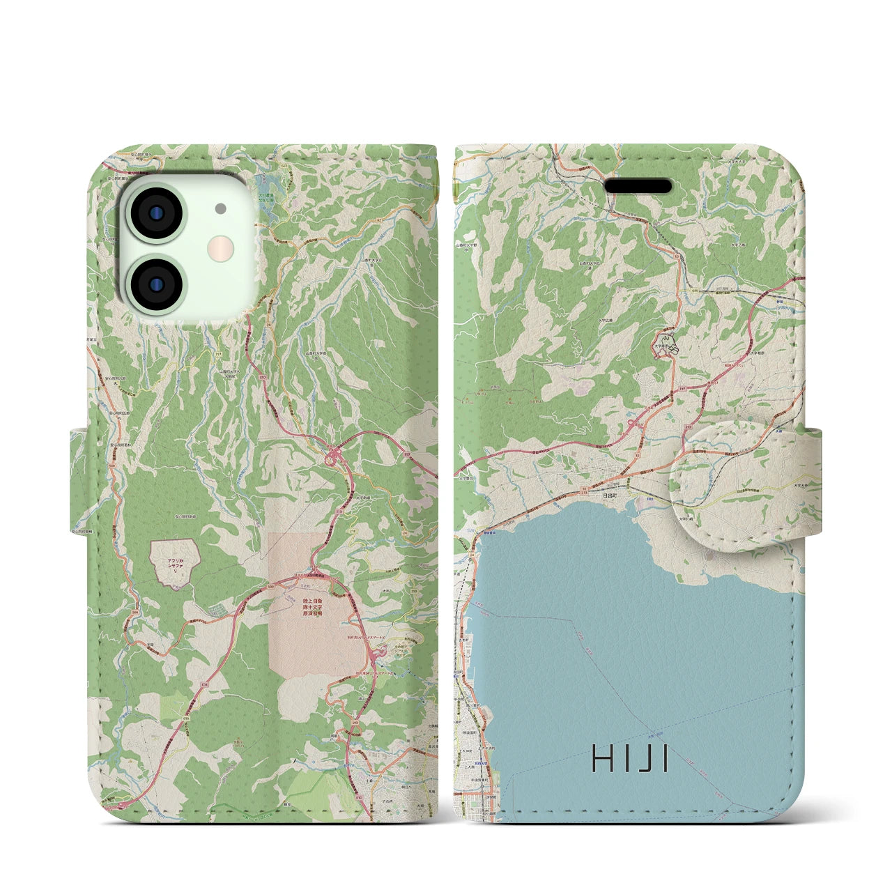 【日出】地図柄iPhoneケース（手帳両面タイプ・ナチュラル）iPhone 12 mini 用