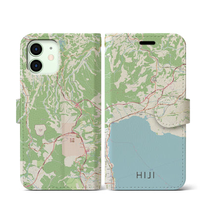 【日出（大分県）】地図柄iPhoneケース（手帳タイプ）ナチュラル・iPhone 12 mini 用