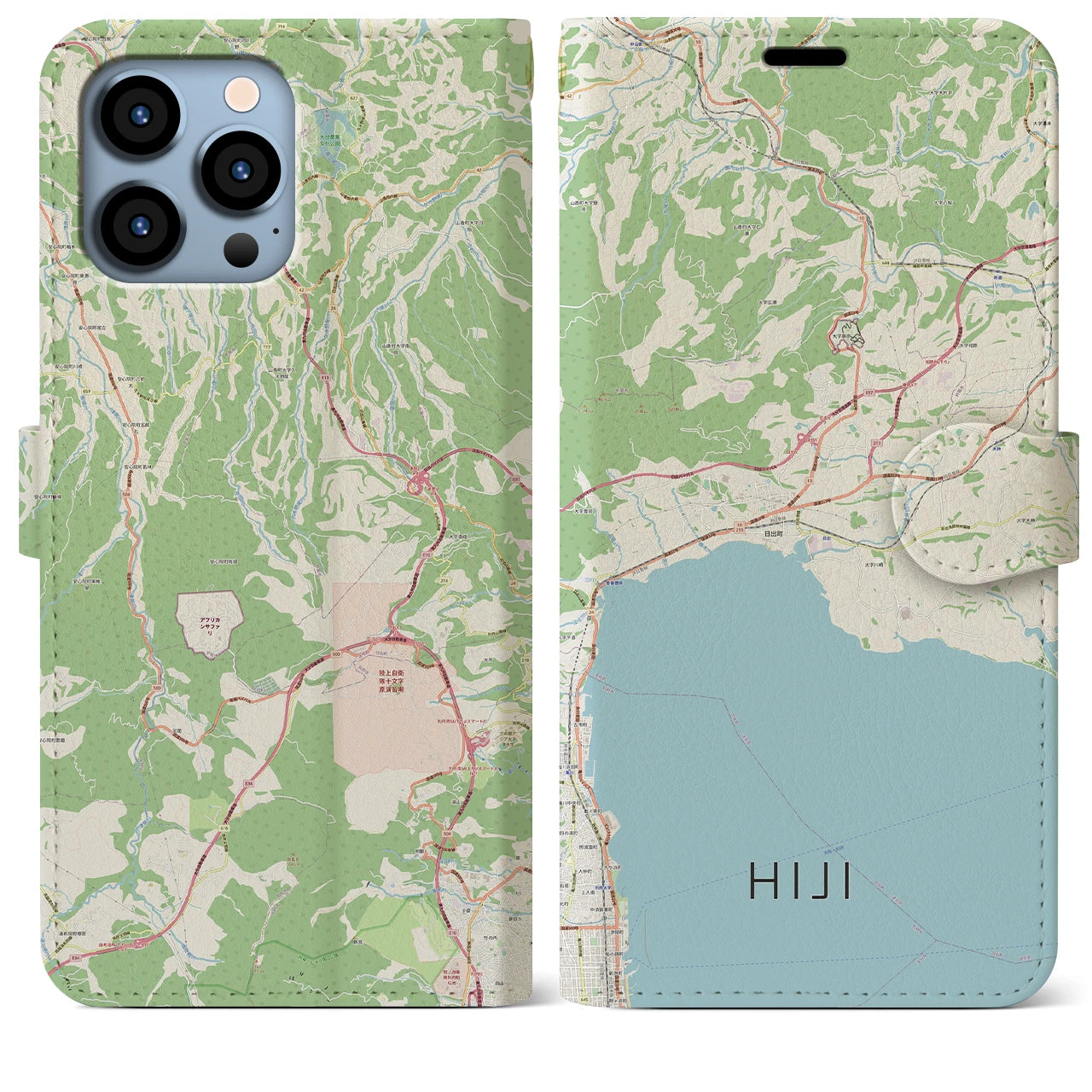 【日出】地図柄iPhoneケース（手帳両面タイプ・ナチュラル）iPhone 13 Pro Max 用