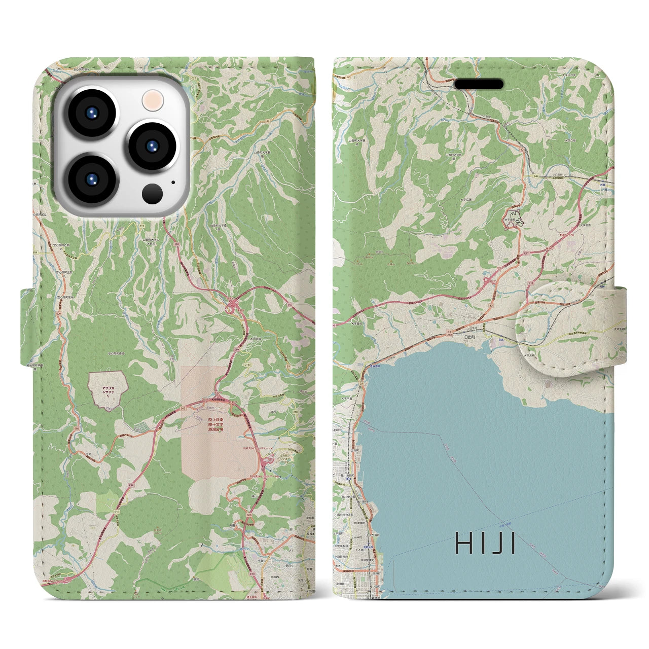 【日出】地図柄iPhoneケース（手帳両面タイプ・ナチュラル）iPhone 13 Pro 用