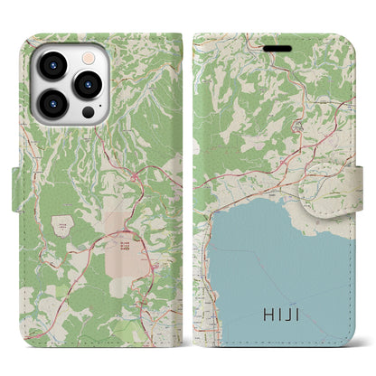 【日出（大分県）】地図柄iPhoneケース（手帳タイプ）ナチュラル・iPhone 13 Pro 用