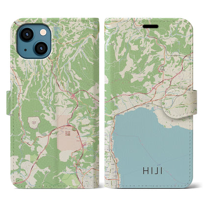 【日出（大分県）】地図柄iPhoneケース（手帳タイプ）ナチュラル・iPhone 13 用