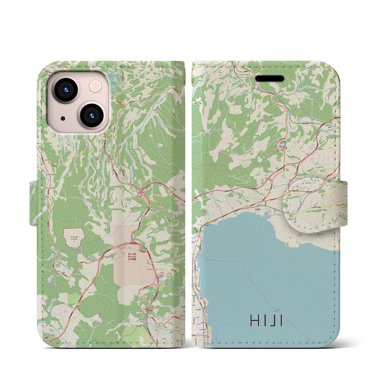 【日出】地図柄iPhoneケース（手帳両面タイプ・ナチュラル）iPhone 13 mini 用