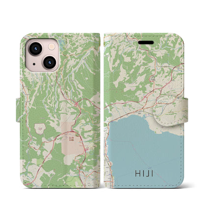 【日出（大分県）】地図柄iPhoneケース（手帳タイプ）ナチュラル・iPhone 13 mini 用
