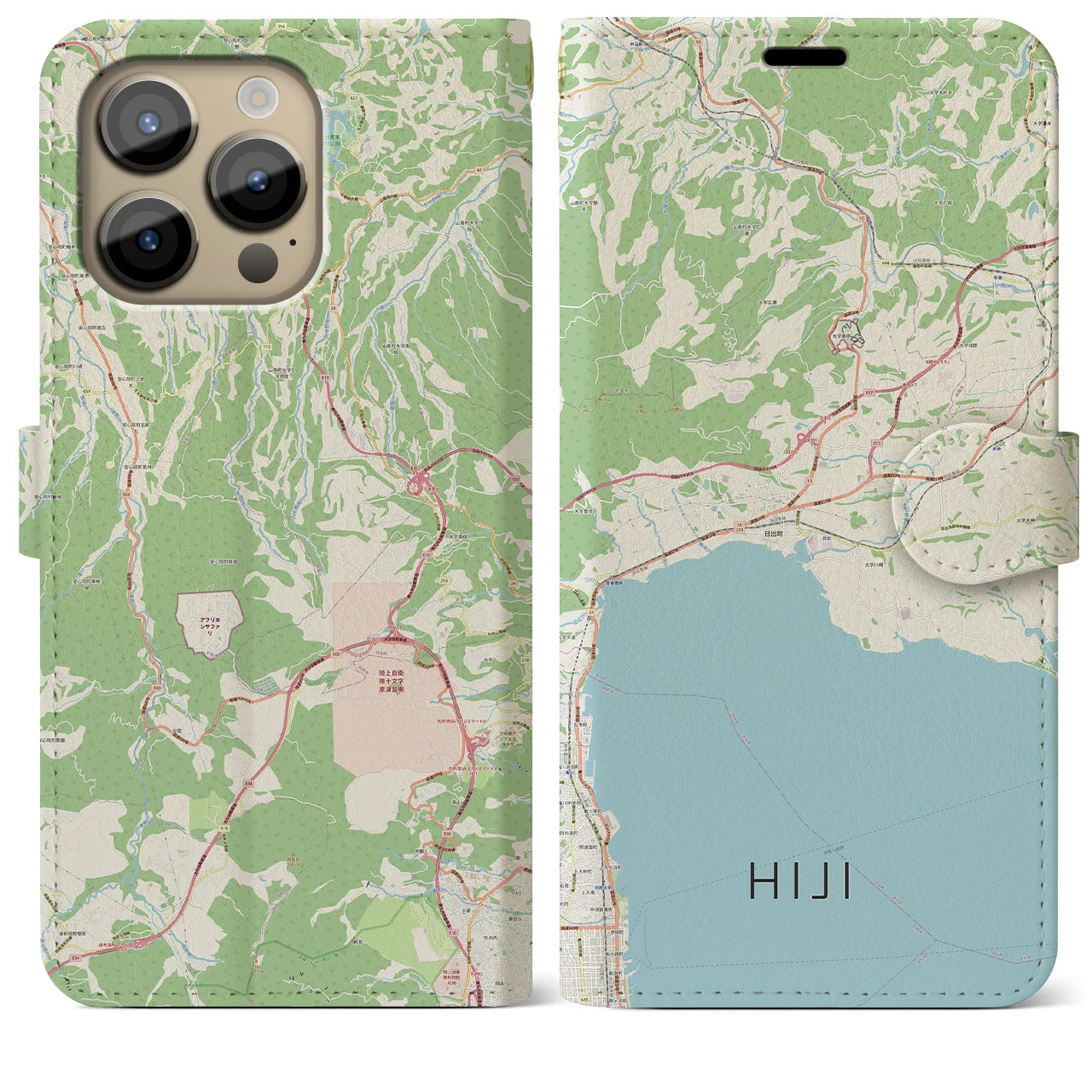 【日出】地図柄iPhoneケース（手帳両面タイプ・ナチュラル）iPhone 14 Pro Max 用