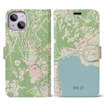 【日出（大分県）】地図柄iPhoneケース（手帳タイプ）ナチュラル・iPhone 14 用