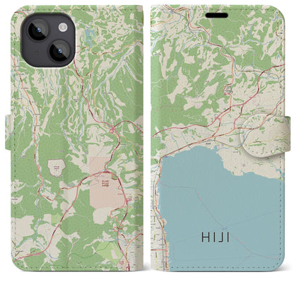 【日出（大分県）】地図柄iPhoneケース（手帳タイプ）ナチュラル・iPhone 14 Plus 用