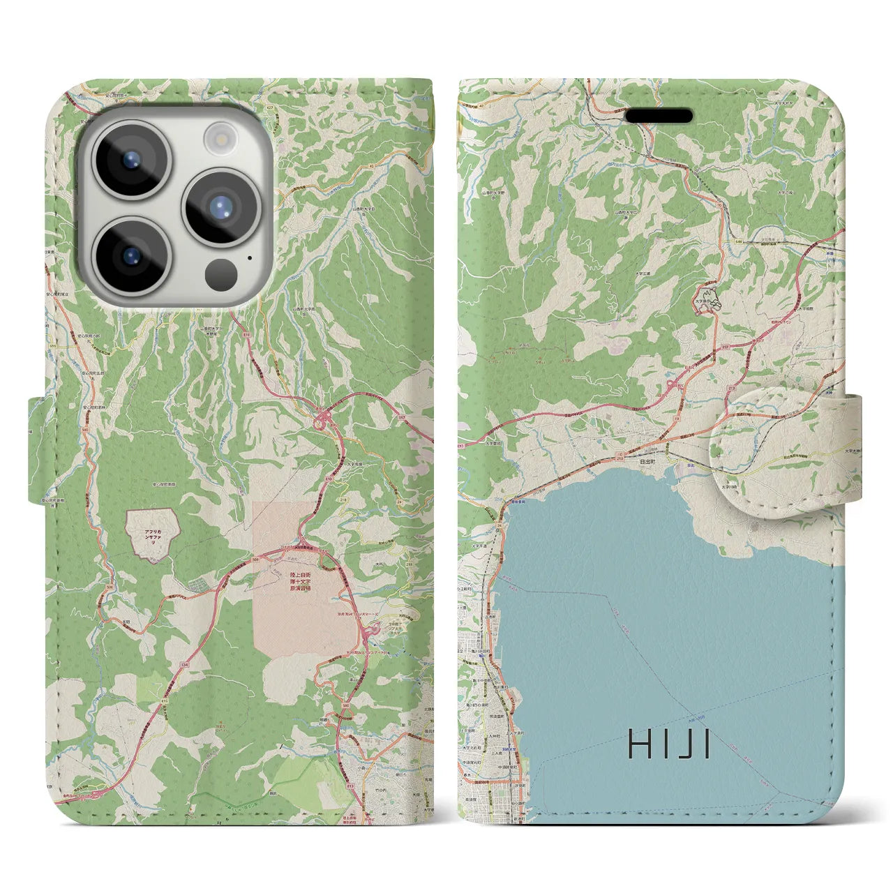 【日出】地図柄iPhoneケース（手帳両面タイプ・ナチュラル）iPhone 15 Pro 用