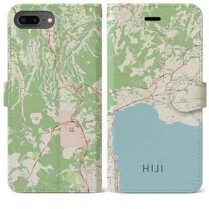 【日出（大分県）】地図柄iPhoneケース（手帳タイプ）ナチュラル・iPhone 8Plus /7Plus / 6sPlus / 6Plus 用