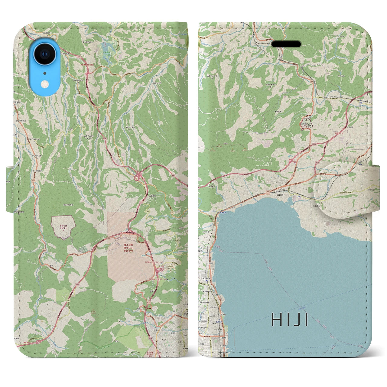 【日出】地図柄iPhoneケース（手帳両面タイプ・ナチュラル）iPhone XR 用