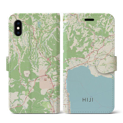【日出（大分県）】地図柄iPhoneケース（手帳タイプ）ナチュラル・iPhone XS / X 用