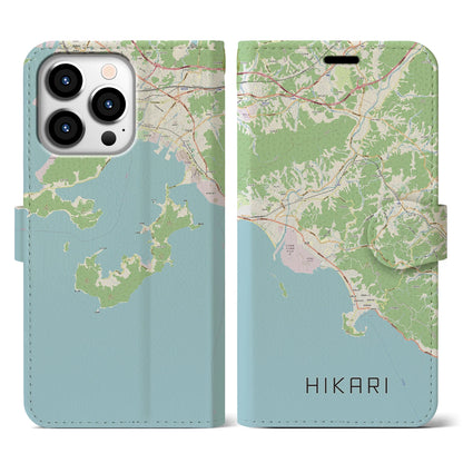 【光（山口県）】地図柄iPhoneケース（手帳タイプ）ナチュラル・iPhone 13 Pro 用