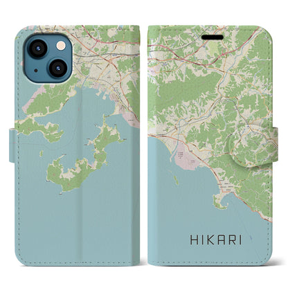 【光（山口県）】地図柄iPhoneケース（手帳タイプ）ナチュラル・iPhone 13 用