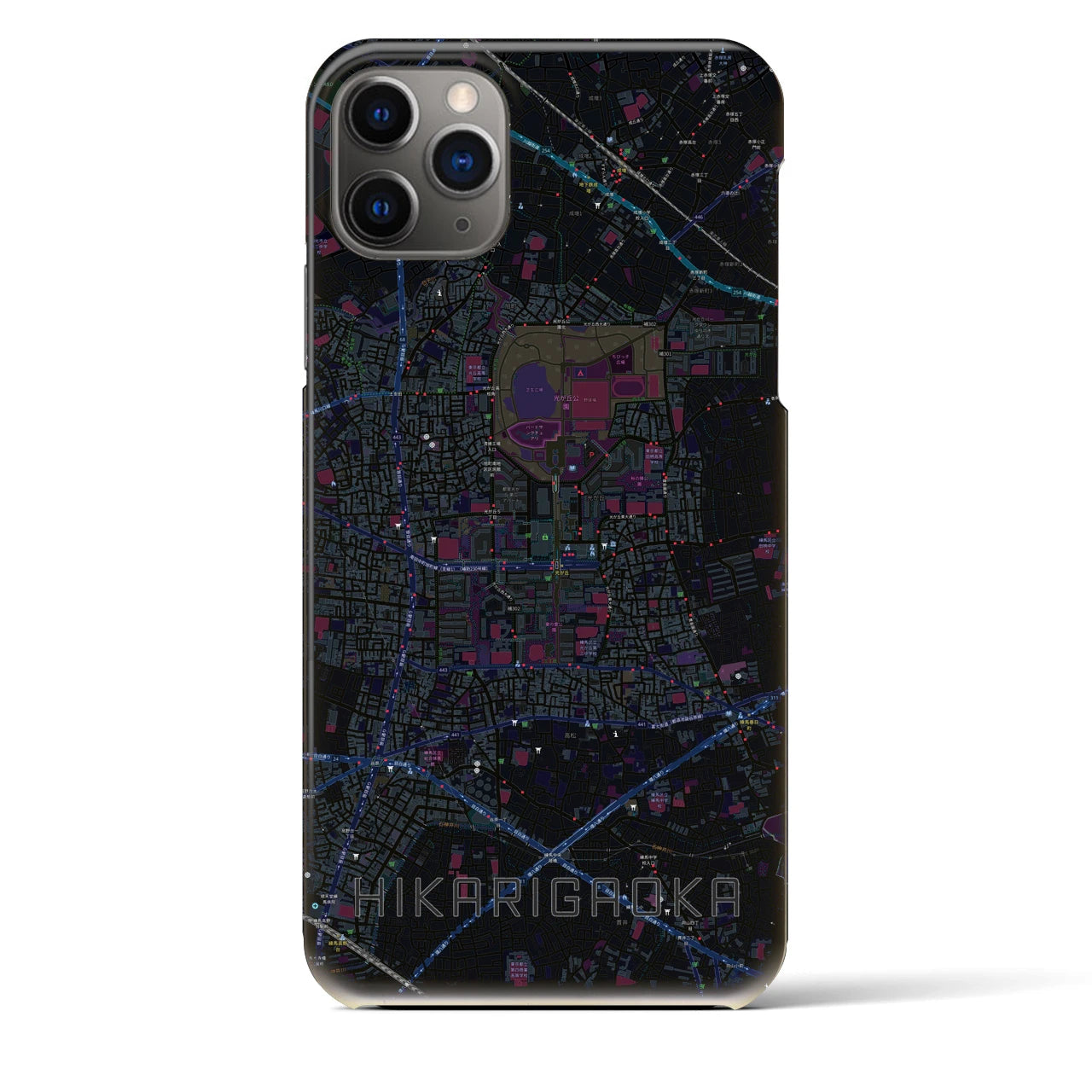 【光が丘】地図柄iPhoneケース（バックカバータイプ・ブラック）iPhone 11 Pro Max 用