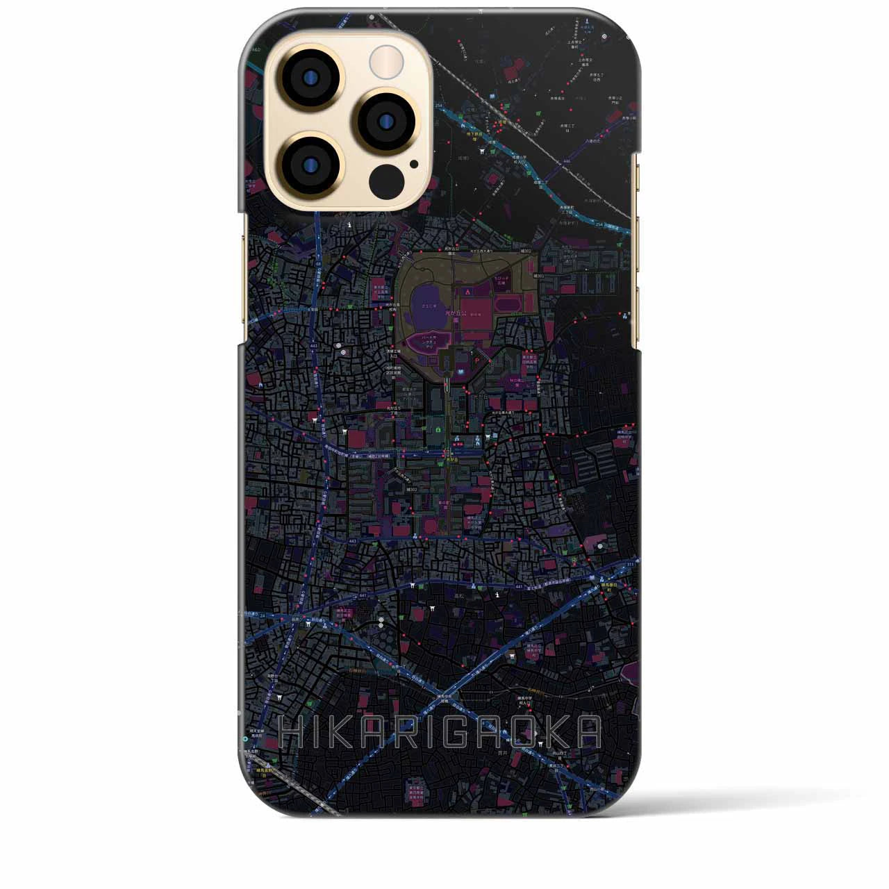 【光が丘】地図柄iPhoneケース（バックカバータイプ・ブラック）iPhone 12 Pro Max 用