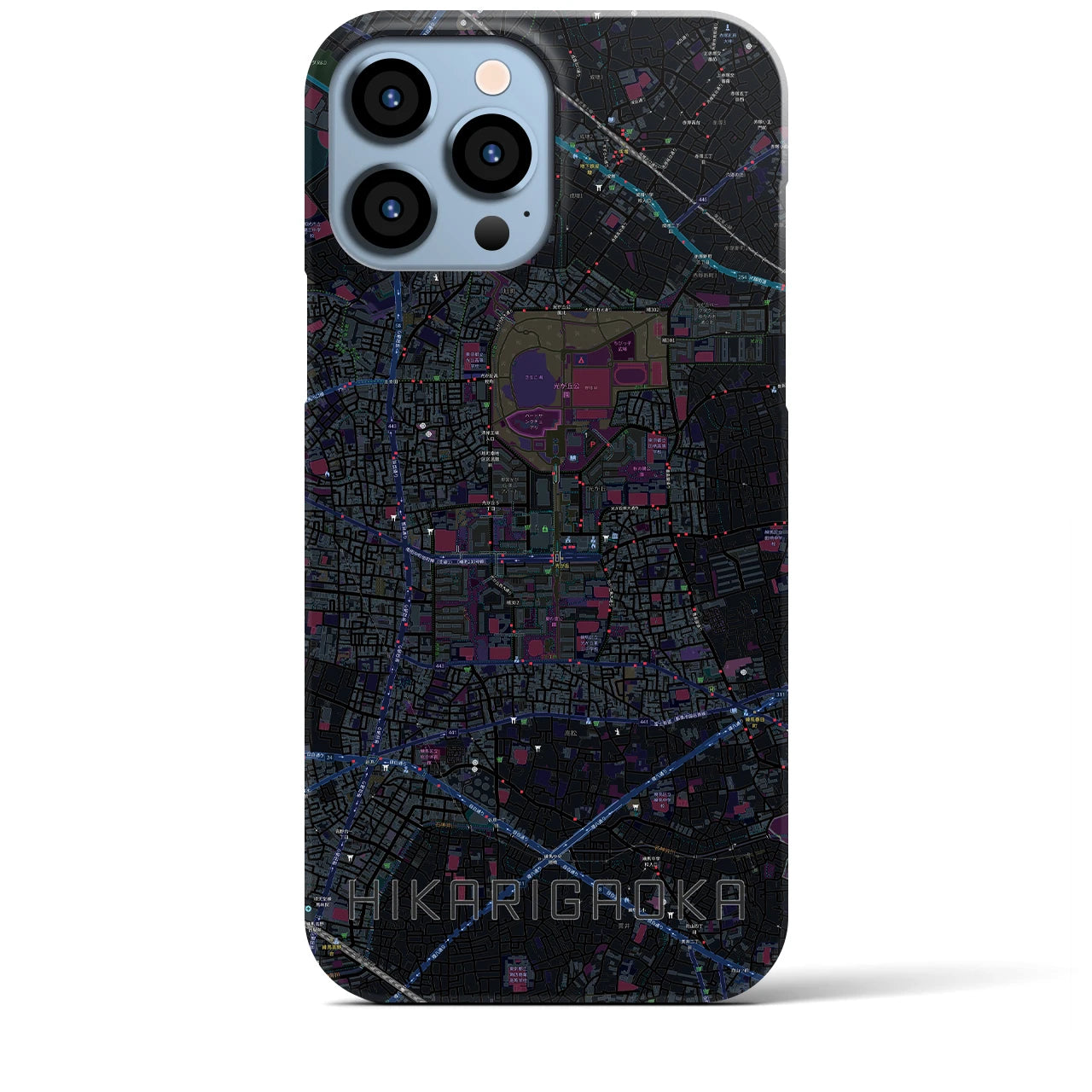 【光が丘】地図柄iPhoneケース（バックカバータイプ・ブラック）iPhone 13 Pro Max 用