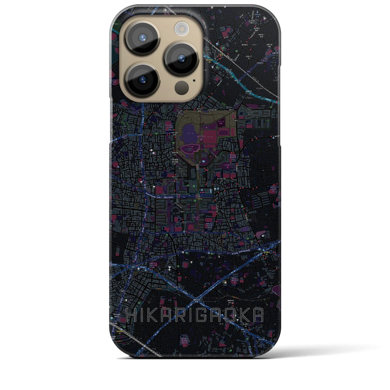 【光が丘】地図柄iPhoneケース（バックカバータイプ・ブラック）iPhone 14 Pro Max 用