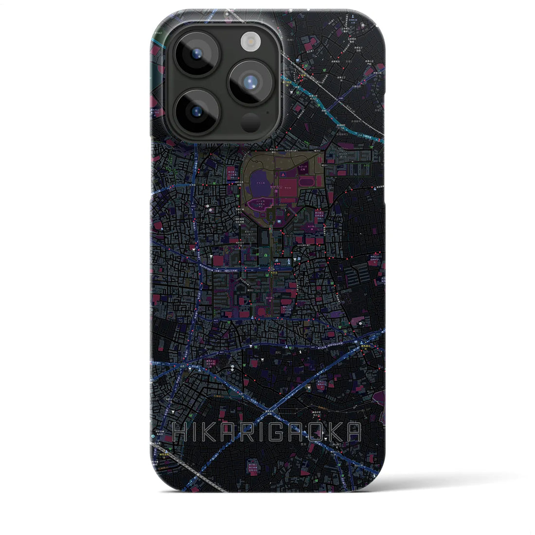 【光が丘】地図柄iPhoneケース（バックカバータイプ・ブラック）iPhone 15 Pro Max 用